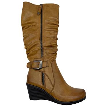 REDZ LDS WEDGE STRAP ZIP HIGH LEG BT - TAN